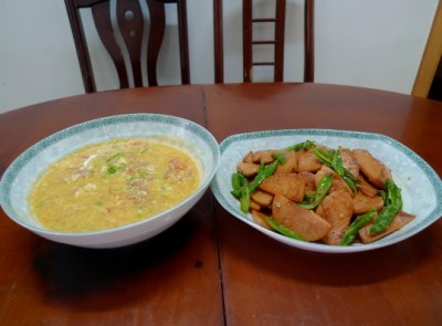 2012/6/17中餐：番茄蛋汤+辣椒火腿